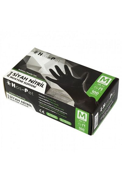 Has-Pet Haspet Black Nitrile Powder-Free Examination Gloves 100 Pieces (Medium) 20 Packs/1 Box