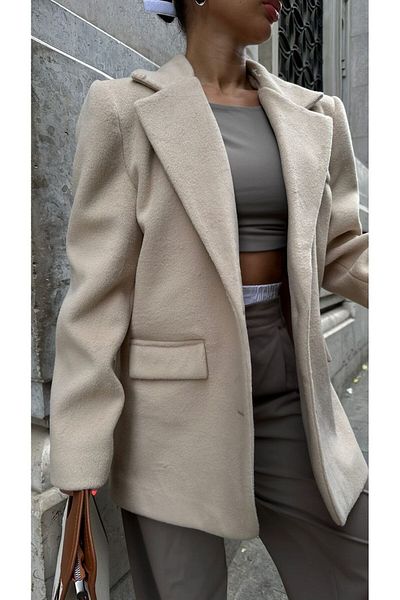 FMN Collection Oversize Stamp Blzer - Buttoned, Loose Lined, Equivalent Pinterest Model, Coat Jacket