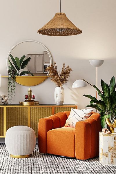 Belkıs Rattan Rattan, Bamboo, Wicker Pendant Lamp Chandelier Diameter: 42 Cm Height: 20 Cm