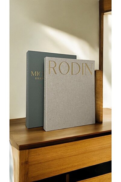 HOME DEKORİSTA Michelangelo-auguste Rodin Patterned 2-piece Decorative Book Box, Water Green and Linen Gold