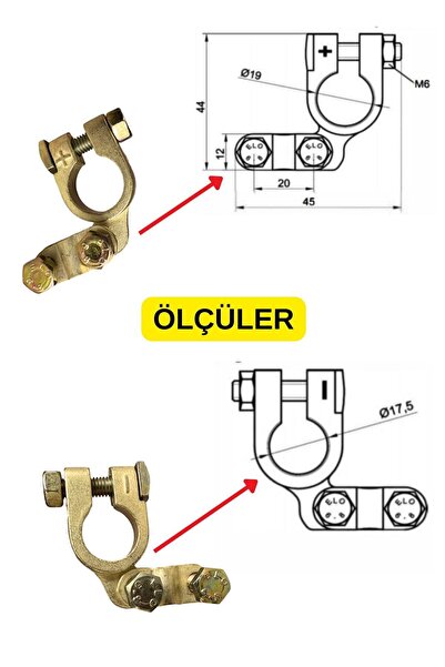 YAVUZ OTOMOTİV 2 Adet Akü Kutup Başı Akü Bağlantısı (+ Ve -) Takım Kutupbaşı Battery Terminal Connectors