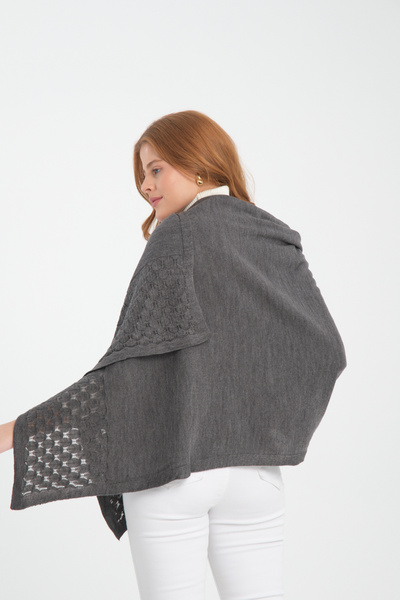 VEGA MODA Openwork Patterned Single Color Shoulder Shawl - Comfortable Edge, Knitwear Women's Shawl