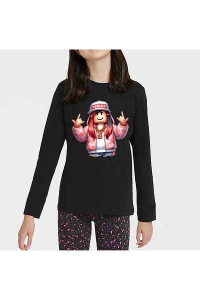 TakeTshirt Детска тениска с дълъг ръкав Roblox за момичета, черна - унисекс кройка