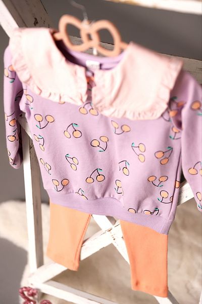eladamoda Cherry Pattern Wide Collar Sweat Tights Set (cotton)
