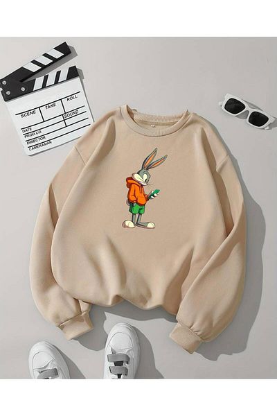 BENROMA Unisex Παιδικό φούτερ - Rabbit Printed, Crew Neck