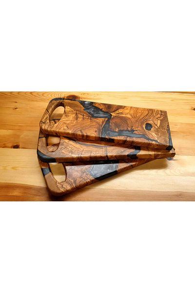F&S WoodArt Olive Tree 37 cm Black Epoxy Coffee - Cheese Presentation Tray - 1 Piece