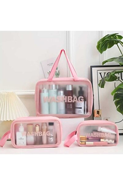 Remna 3'lü Şeffaf Pvc, Su Geçirmez, Taşınabilir, Seyahat Kozmetik Ve Makyaj Düzenleyici Çanta Seti