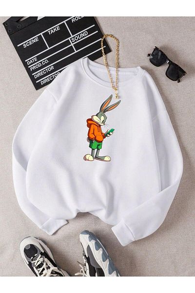 BENROMA Hanorac pentru copii unisex - imprimeu iepure, decolteu