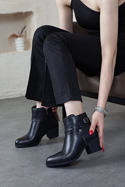 Adım Adım Дамски ботуши от естествена кожа с цип отстрани, метални аксесоари, за всеки ден, в черно