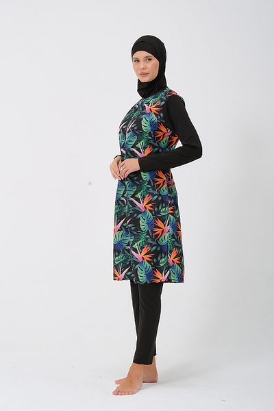 vawensea Women's Sleeves and Tights Lycra and Body Parachute Hijab Swimsuit Tropical