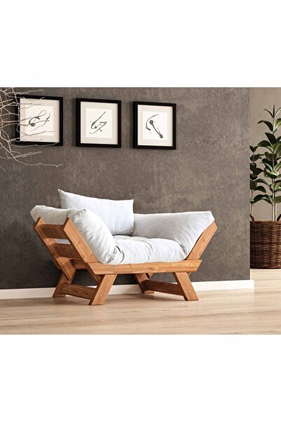 Woodesk Adalar Masif Tik-kırık Beyaz Renk Berjer