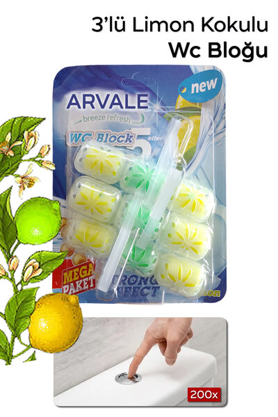 ARVALE 3'li Limon Kokulu Wc Bloğu | 3 x 50 gr