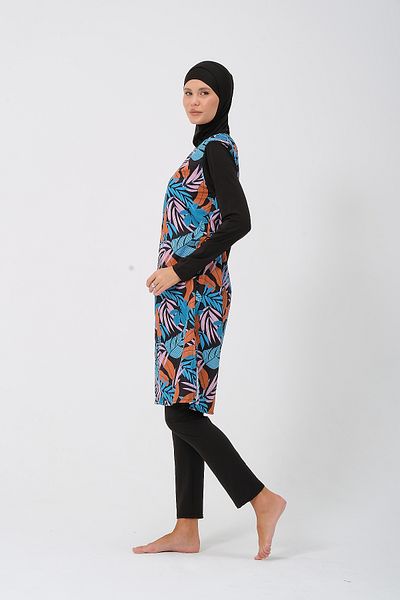 vawensea Women's Sleeves and Tights Lycra and Body Parachute Hijab Swimsuit Blue Leaf