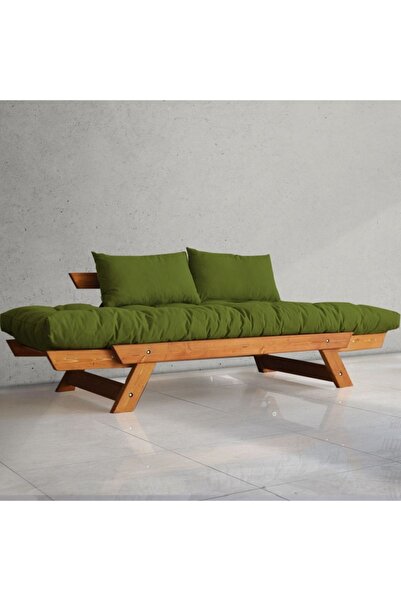 Woodesk Adalar Modern Masif Ahşap Tik-yeşil Renk Kanepe