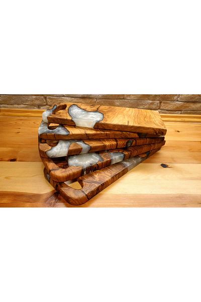 F&S WoodArt White Epoxy Brown Olive Tree - 37 cm Presentation Tray - 1 Piece
