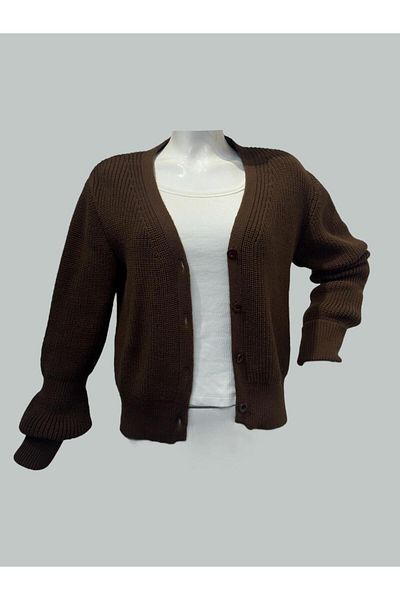 Bracha Ζακέτα με χοντρό V-λαιμόκοψη Basic Knitwear - Γυναικεία άνετη μοτίβο με κουμπιά