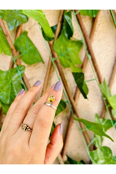 Luna Zebercet (Peridot) Doğal Taşlı Gümüş Eklem Yüzüğü