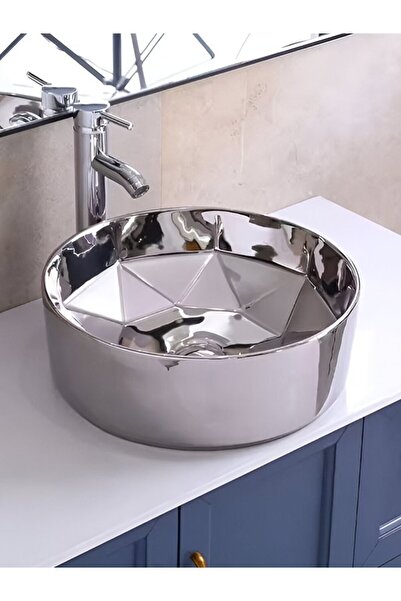 YUEN Banyo Lavabosu Tezgah Üstü Çanak Banyo Lavabosu Doğal Taş - Gümüş Rengi ...