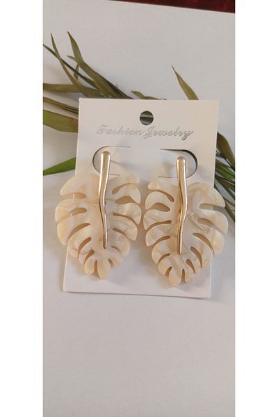 Feride Vintage Steel Earrings - Porcelain Leaf Detail, Vip Series, Antiallergic Tarnish Color Earrings