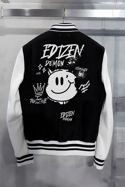 Edizen Διπλής όψης εμπριμέ Demon 2024 Oversize Premium College Jacket 100% βαμβάκι