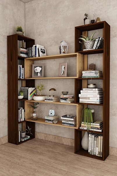 Woodesk Dublin Masif Ağaç Ceviz Renk 190x200 Kitaplık Cpt6013-200