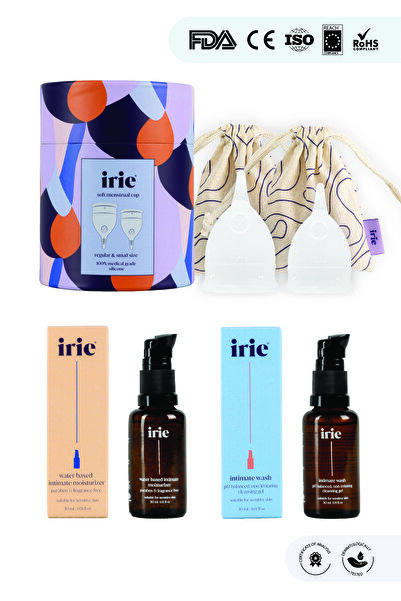irie Adet Kabı Regl Kabı 2'li Paket [[regular + Small]] + Adet Kabı Temizleme Jeli + Intim Nemlendirme