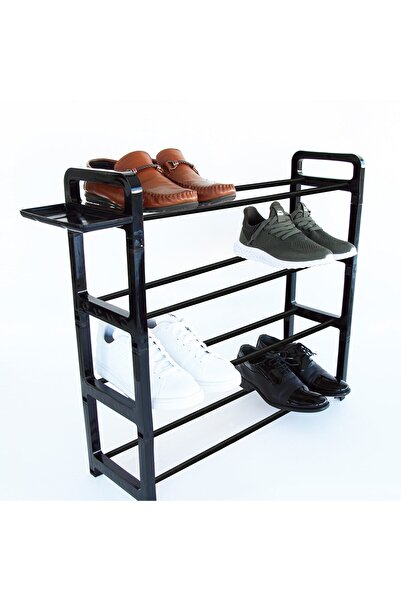 bizdeneve 4 Katlı Siyah Ayakkabılık Dekoratif Ayakkabılık Demonte 1. Sınıf