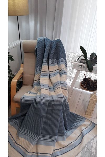 asildükkan 4 Seasons Cotton Blanket Double 180*220cm Balcony TV Blanket Blue Striped