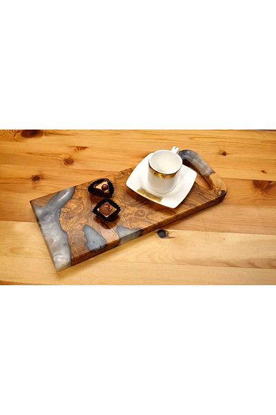 F&S WoodArt White Epoxy Brown Olive Tree - 37 cm Presentation Tray - 1 Piece