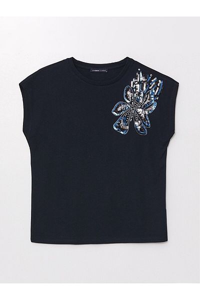 LC Waikiki LCW Women's Blouse - Crew Neck, Embroidered, Short Sleeve