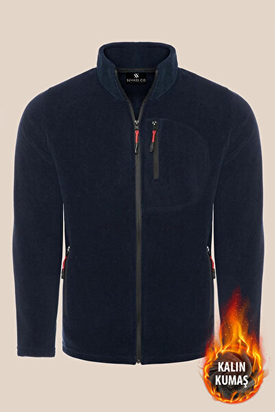 SUVASS CO Suvv Erkek Lacivert Polar Tam Fermuarlı 3 Cepli Kalın Outdoor Polar...
