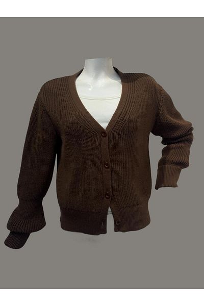 Bracha Ζακέτα με χοντρό V-λαιμόκοψη Basic Knitwear - Γυναικεία άνετη μοτίβο με κουμπιά