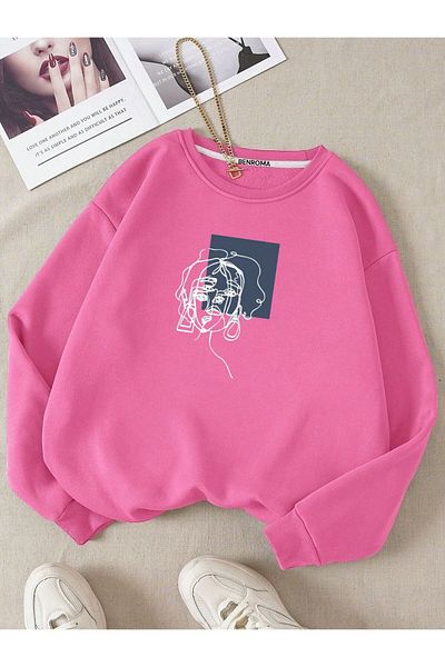 BENROMA Hanorac pentru copii unisex cu gât crew - imprimat pe față