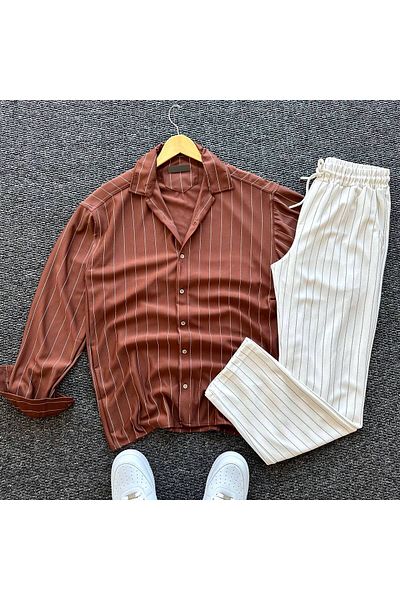 tetramoda Gestreiftes Hemd-Hosen-Set aus Kreppstoff