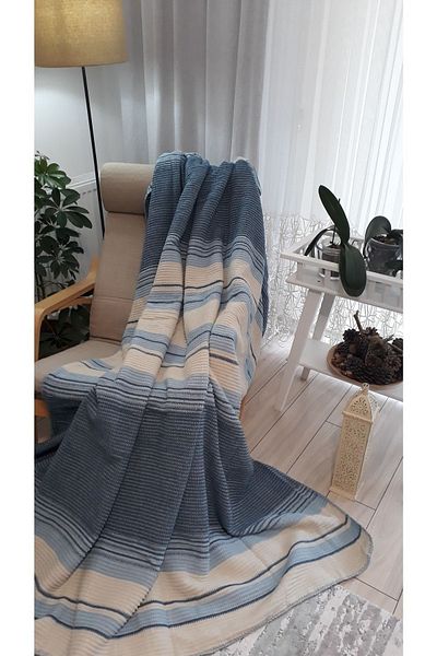 asildükkan 4 Seasons Cotton Blanket Double 180*220cm Balcony TV Blanket Blue Striped