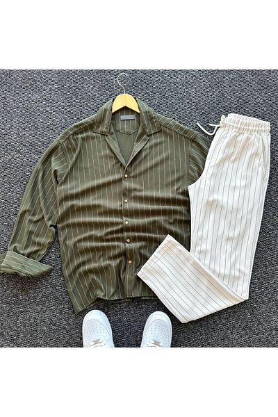 tetramoda Crepe Fabric Striped Shirt Pants Set