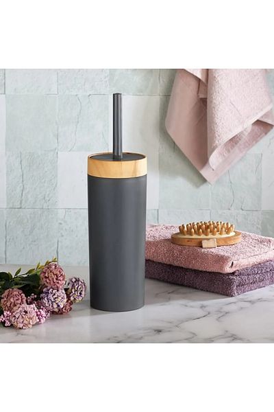 safestore 5-Piece Limpia Bamboo Patterned Bathroom Set - Dustbin, Liquid Soap, Toothbrush Holder Box