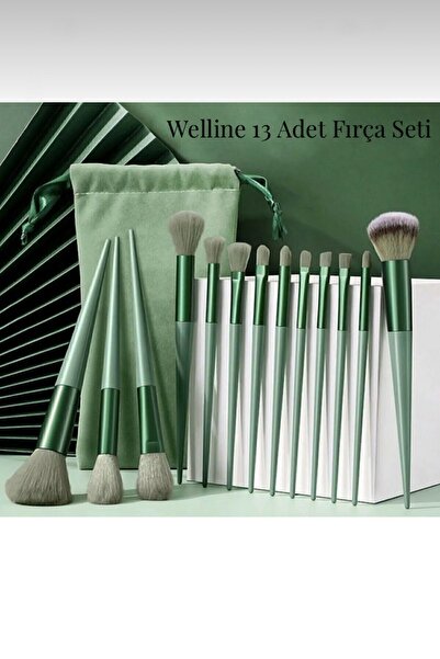 welline Fırça Seti 13’lü Özel Keseli Profesyonel Makyaj Fırça Seti 13 Adet Yeşil