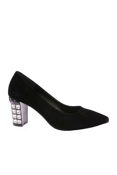 DGN Pantofi cu toc de damă cu vârf ascuțit din piatră de cristal din piele intoarsa neagra 8362621