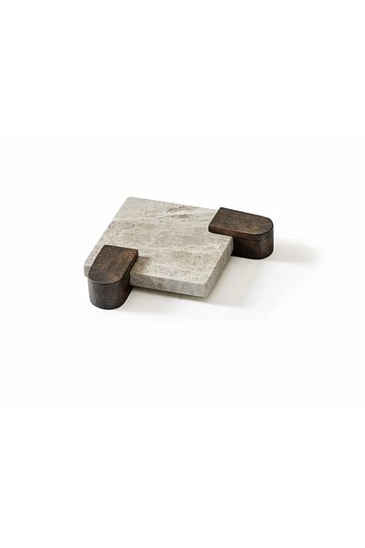 Davi Ahşap Beech Wood Marble Presentation Plate - Wooden Leg