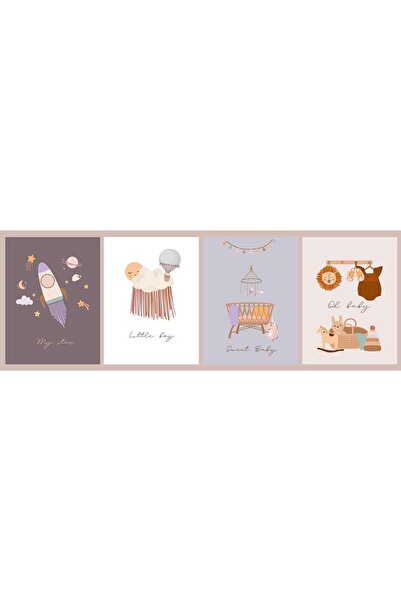 elibaby 4'lü Pastel Renkler Bebek Duvar Poster Ahşap Tablo (4 adet 20x30 cm)