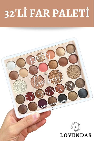 Lovendas 32 Color Highlighter Premium Eyeshadow High Pigmentation Velvety Texture Earth Tones