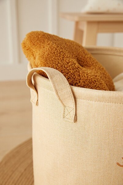 Ocean Home Textile Çocuk Odası Sevimli Zürafa Jüt Keten Kumaş Çamaşır Düzenleyici Oyuncak Sepeti 33x40