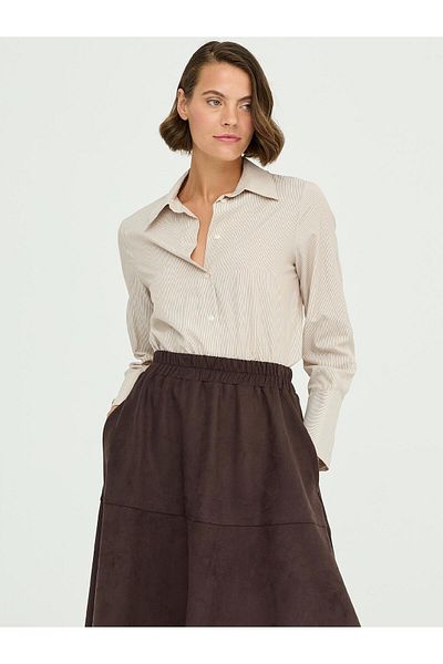 Juste Studio Stripe Pattern Poplin Beige Shirt