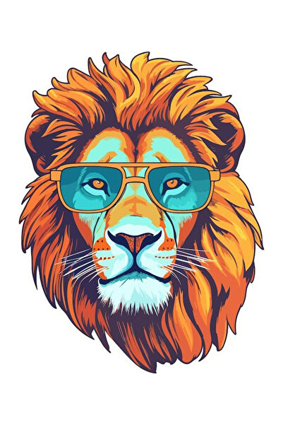 MegaSticker Cool Gözlüklü Aslan Sticker Araba, Motorsiklet, Kask, Laptop,cam ...