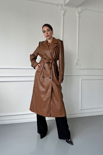 MAGARDE Design de haină dublu din piele maronie