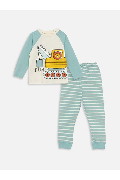 LC Waikiki Crew Neck and Printed Long Sleeve Pajamas Set for Baby Boy