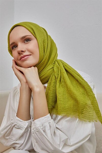 Şalland Bürümcük Lime Rengi Şal (ÜTÜ ISTEMEYEN HAFİF YAPISI, HAVA ALAN ÖZEL DOKUSU GENİŞ EBATLI INCE HASSAS)