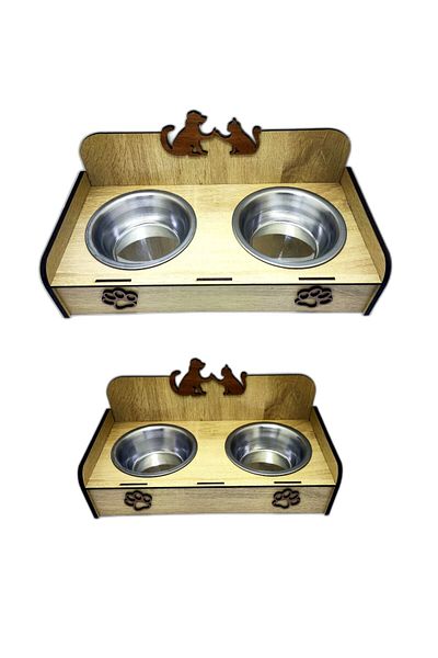 EMSE Luxury Wooden Steel Cat Dog Food Water Bowl