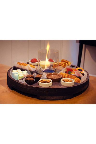 Davi Ahşap Wooden Love Box - 6 Compartment Presentation Plate with Fireplace